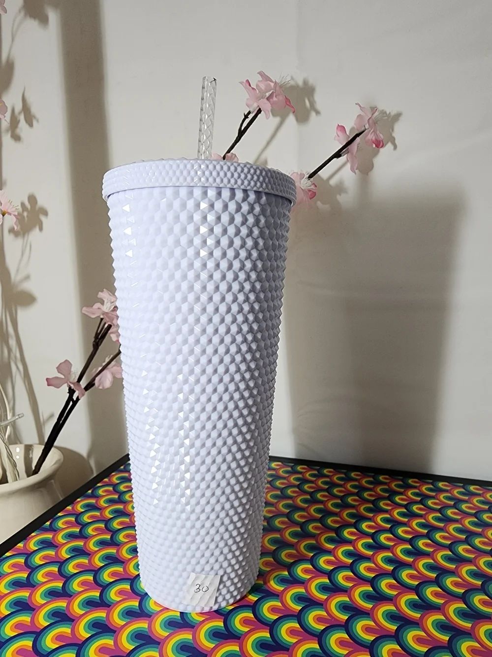 NWT Starbucks White Studded Reusable Tumbler with Straw 24 oz